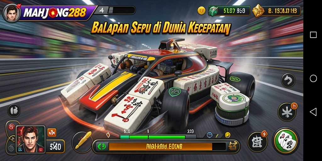 Screenshot gameplay MAHJONG288 menunjukkan aksi balapan yang mendebarkan.