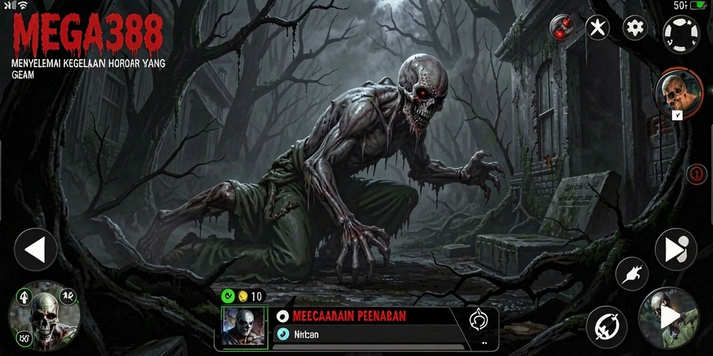 Screenshot MEGA388 menunjukkan gameplay horor yang menegangkan.