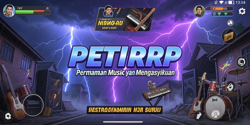 Screenshot utama PETIRRP menampilkan pengalaman bermain musik yang seru.