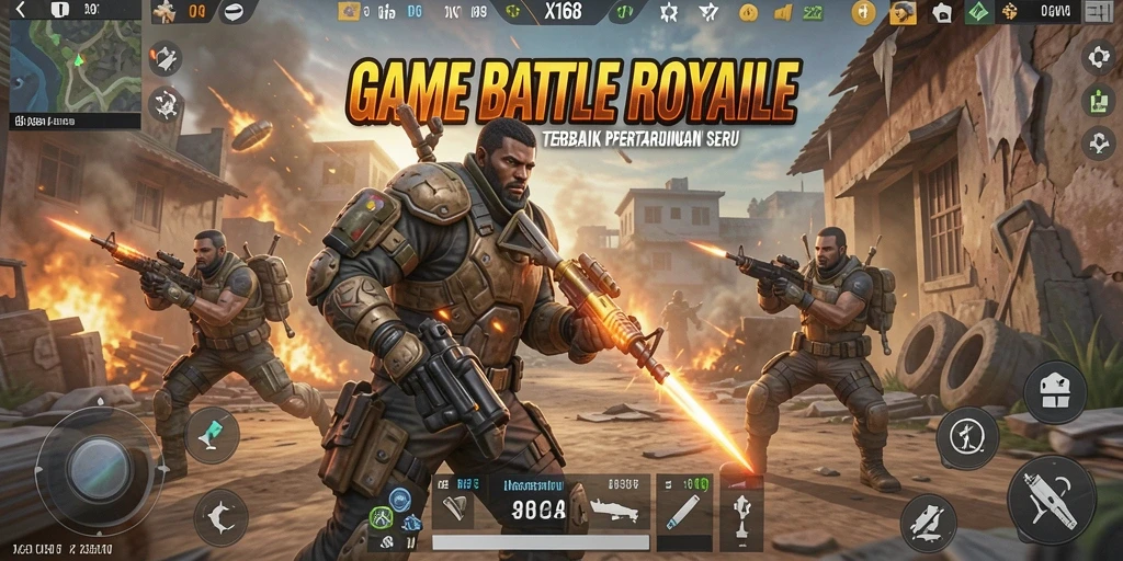 Tampilan layar permainan X168 dengan aksi Battle Royale yang mendebarkan.